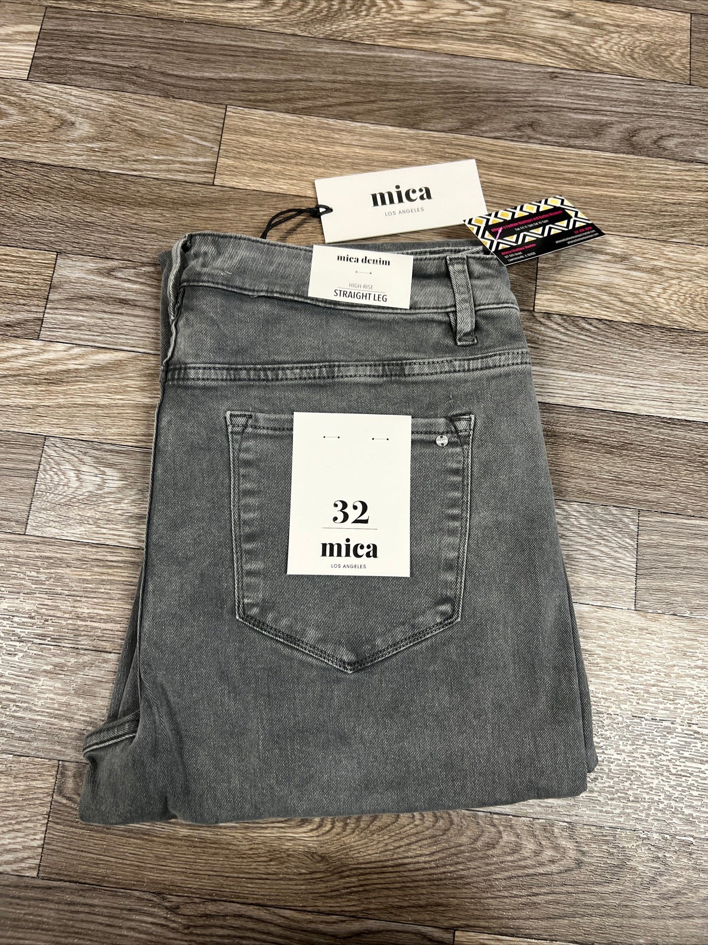 Mica Denim High Rise Straight Leg Vintage Garment Dyed Gunmetal Gray Jeans