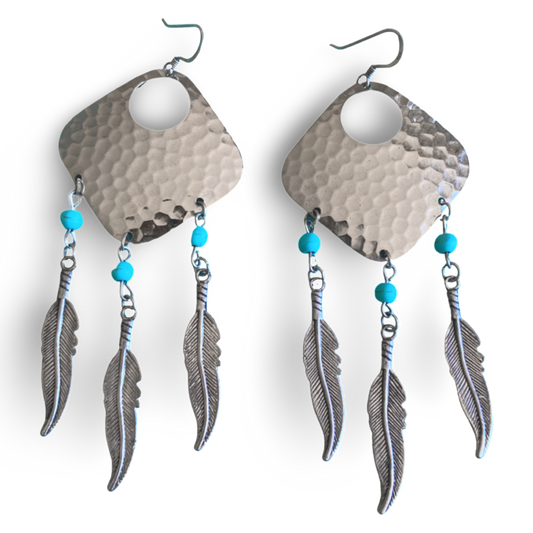 Dream Catcher Earrings With Turquoise Accents and Feathers by the Urban Charm