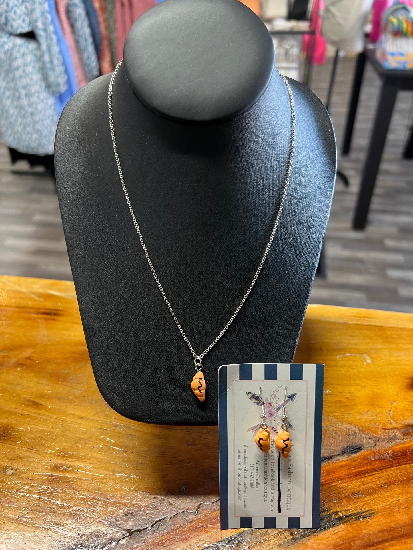 Croissant with Chocolate Drizzle .925 Sterling Silver Necklace