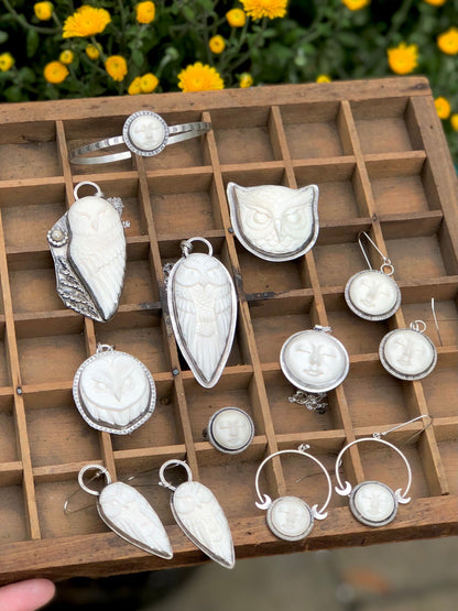 Carved Snowy Owl Face Necklace