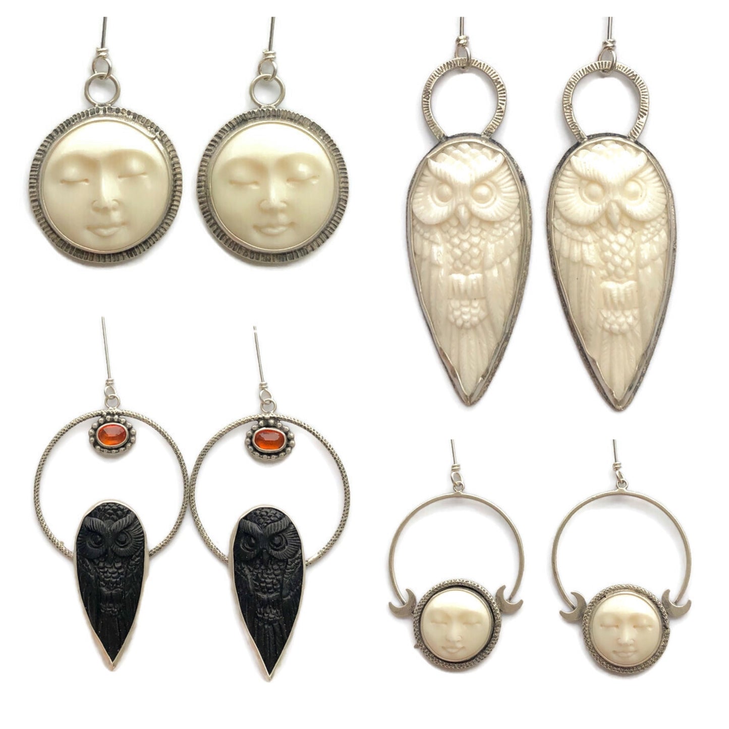 Carved Horned Owl Statement Earrings