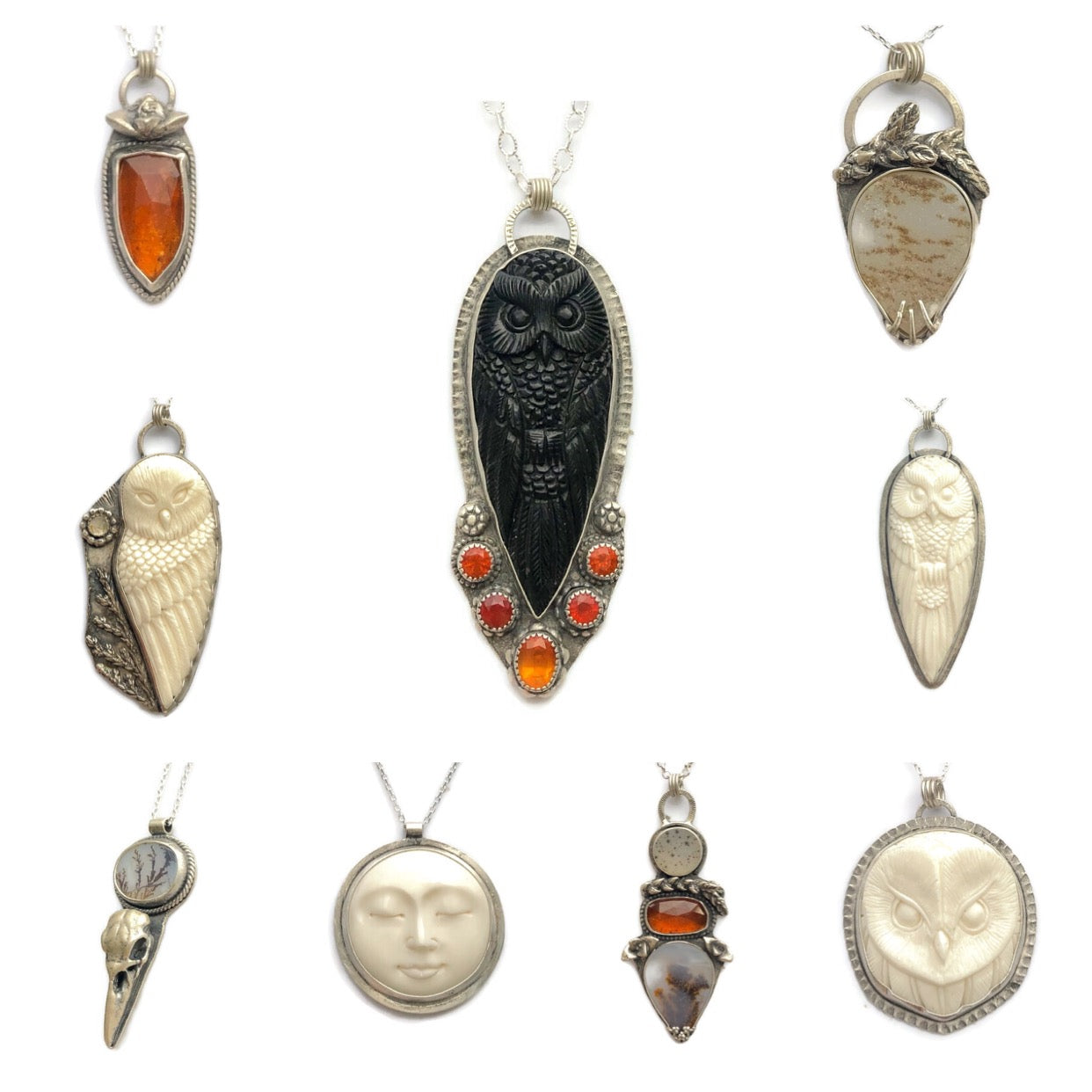Carved Snowy Owl Face Necklace