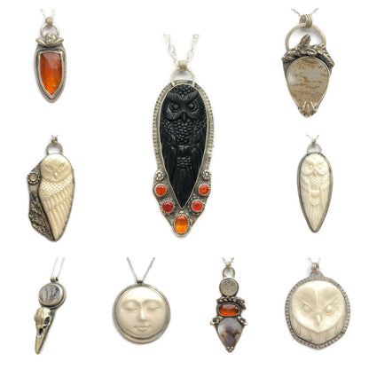 Carved Snowy Owl Face Necklace