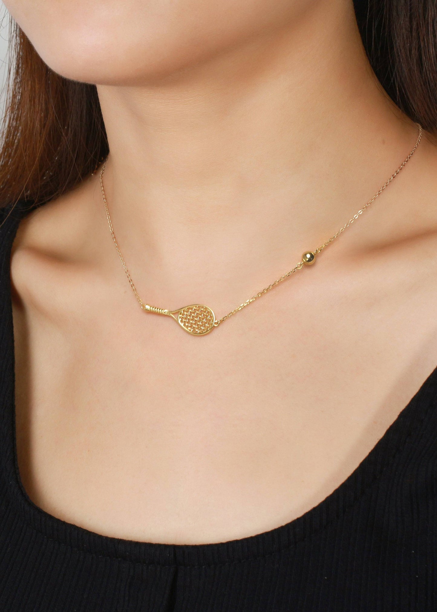 LoveMatch Tennis Ace Racquet and Ball Gold Necklace