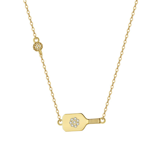 Pickleball Dainty Dinker Flower Paddle Gold Necklace