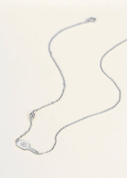 Pickleball Dainty Dinker Flower Paddle Silver Necklace