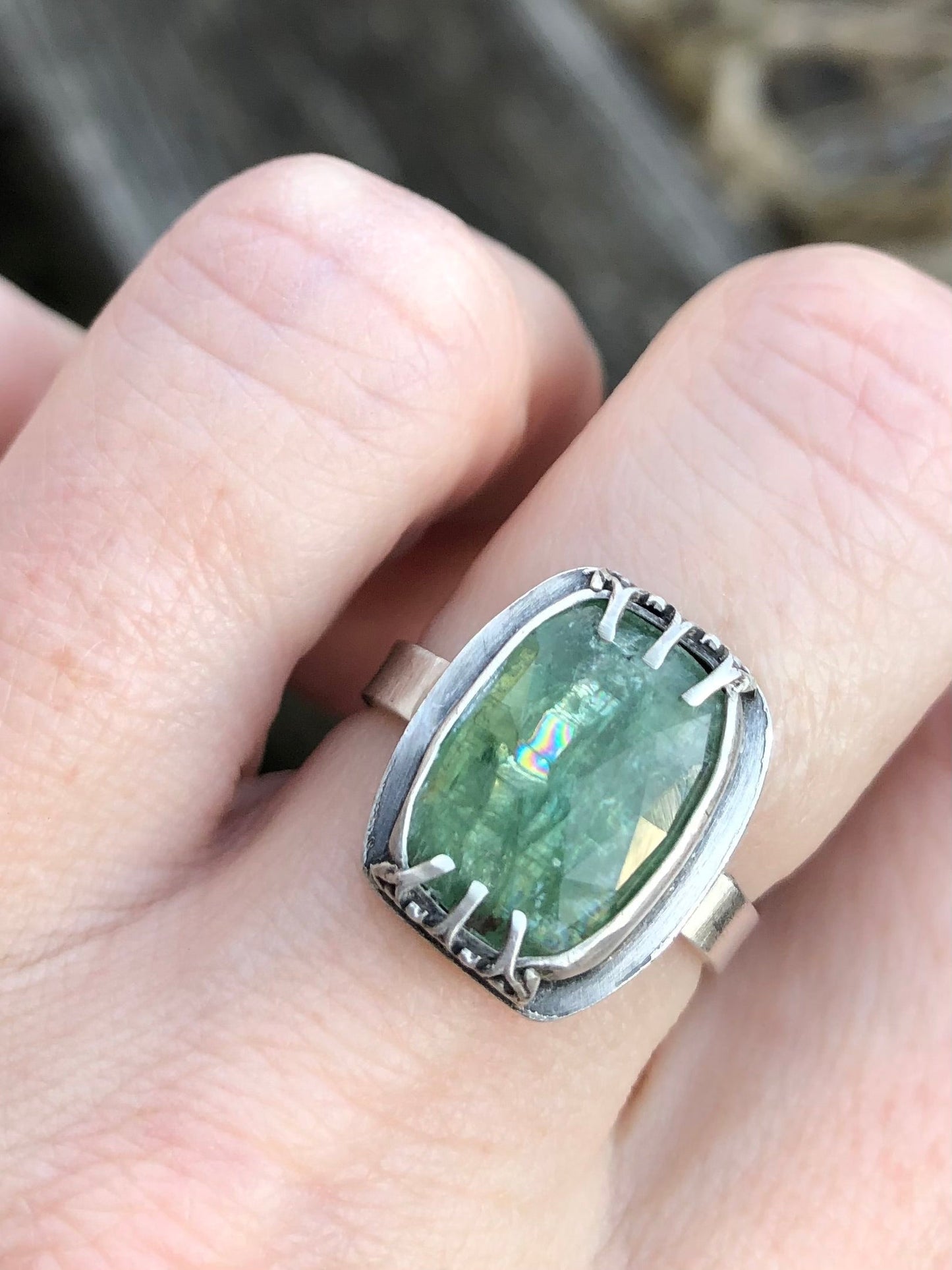 Green Kyanite Fancy Prong Ring