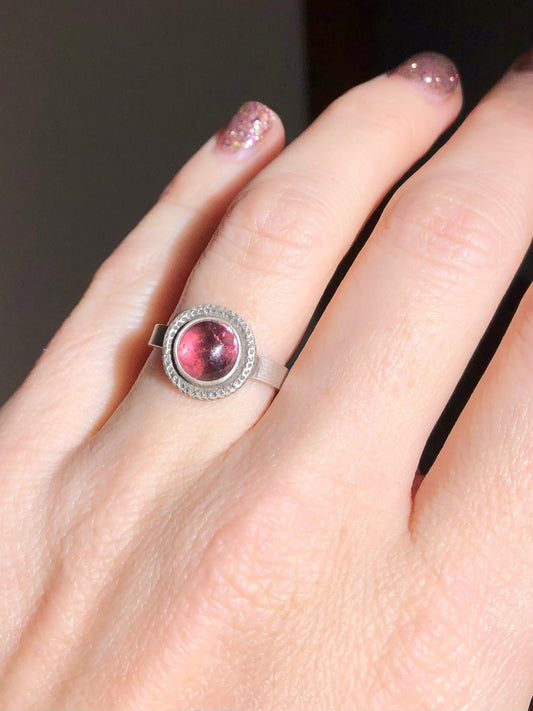 Pink Tourmaline Round Ring