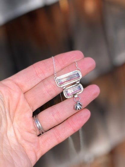 Pink Tourmaline Double Bar Necklace With Succulent