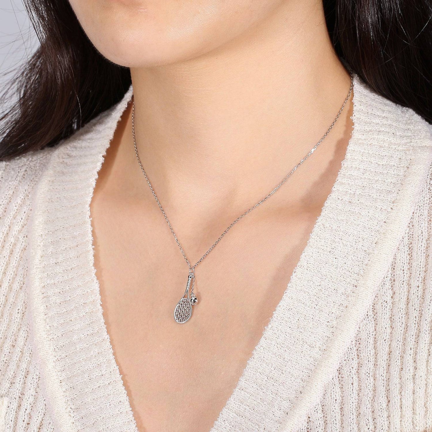 LoveMatch Tennis LOVE Racquet & Ball Silver Necklace
