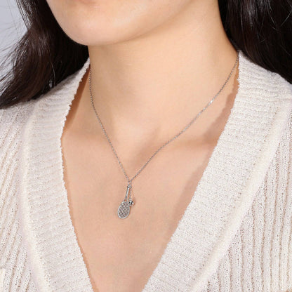 LoveMatch Tennis LOVE Racquet & Ball Silver Necklace