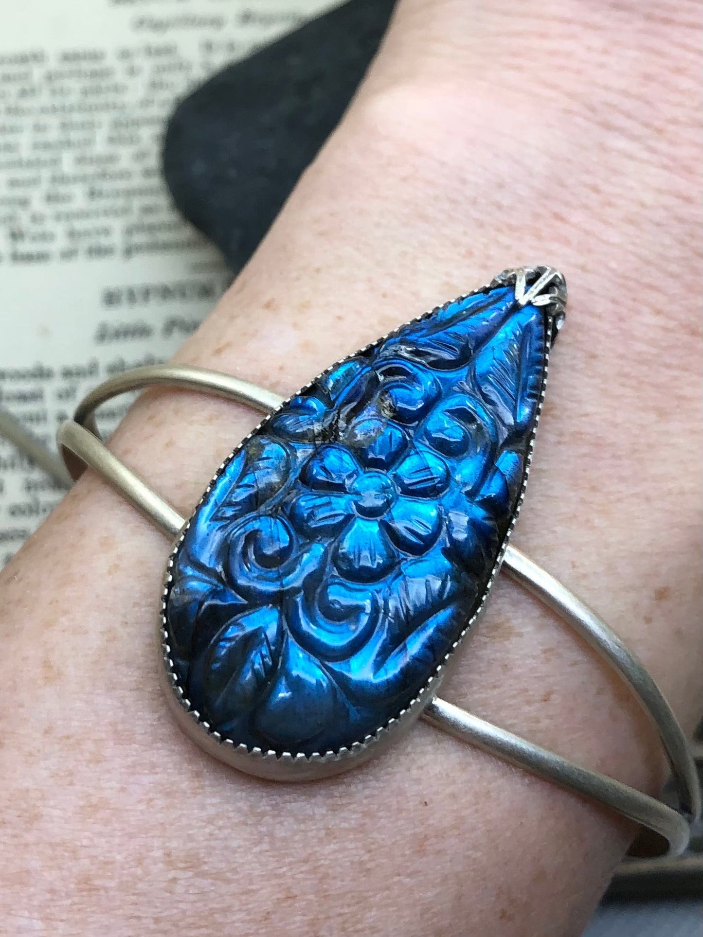 Carved Labradorite Cuff Bracelet