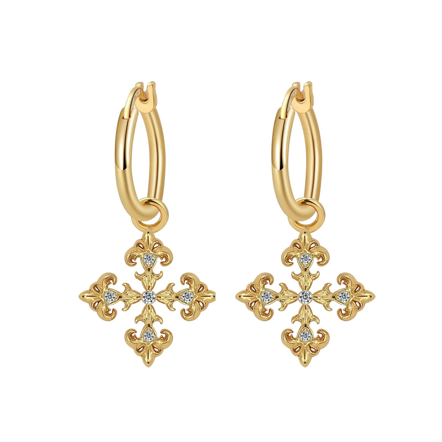 Saints  Fleur De Lis Cross Hoop Earrings