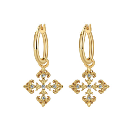 Saints  Fleur De Lis Cross Hoop Earrings
