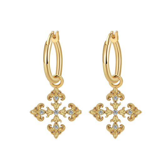 Saints  Fleur De Lis Cross Hoop Earrings