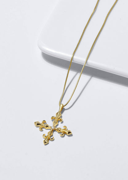 Saints  Fleur Madrigal Cross Necklace in Gold