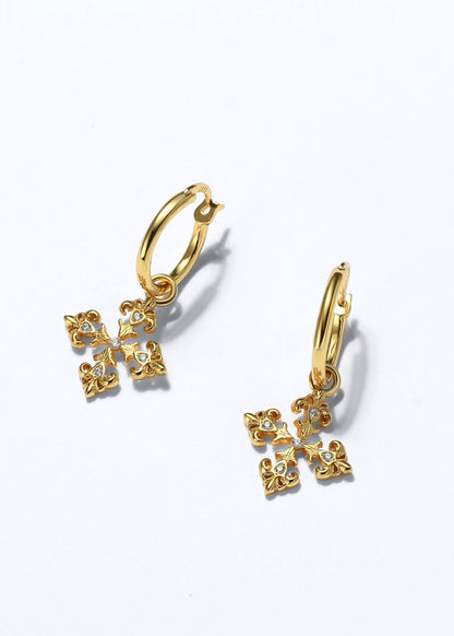 Saints  Fleur De Lis Cross Hoop Earrings