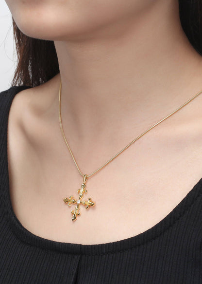 Saints  Fleur Madrigal Cross Necklace in Gold