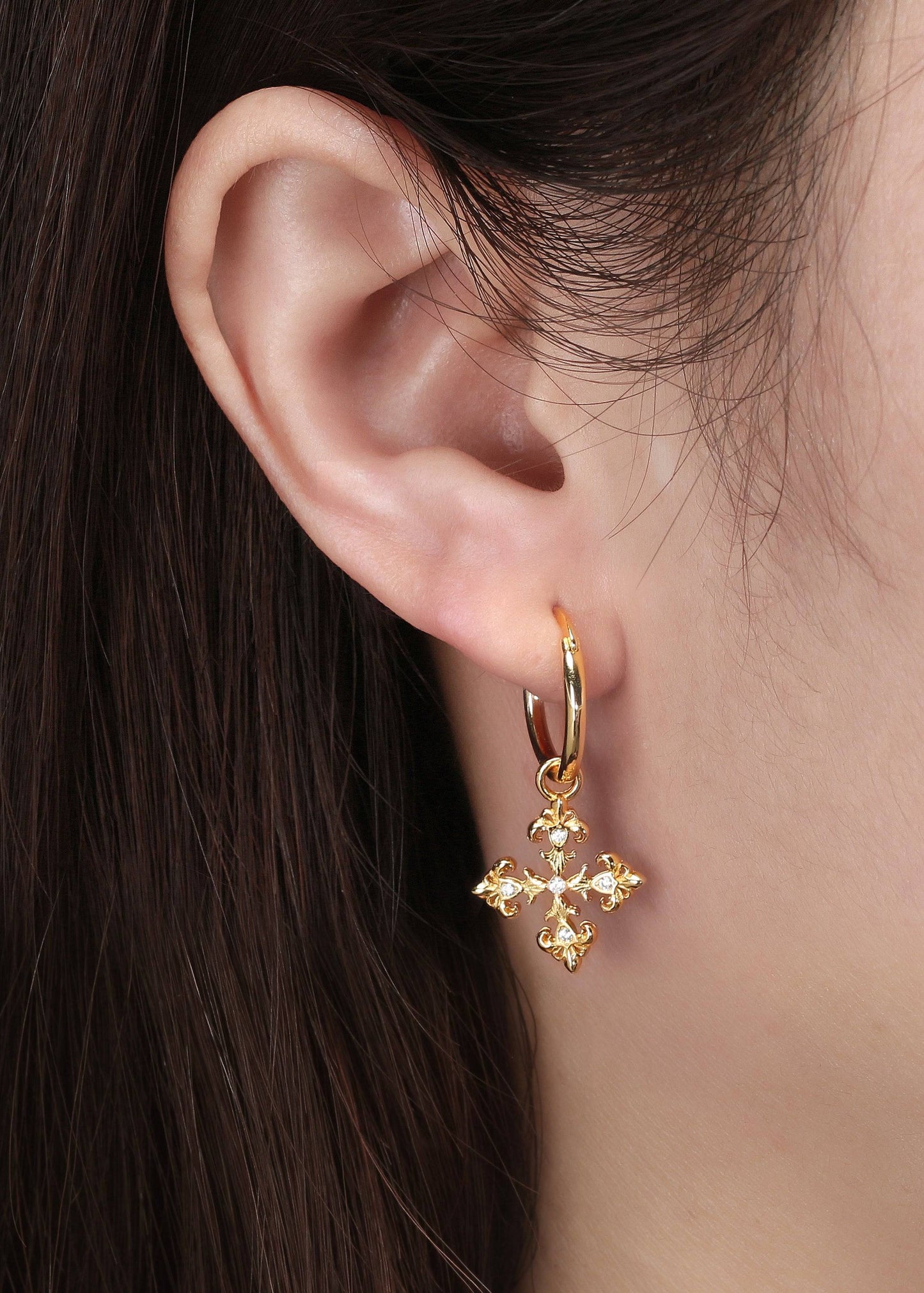 Saints  Fleur De Lis Cross Hoop Earrings