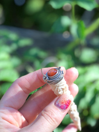 Carved Antler And Sunstone Pendant