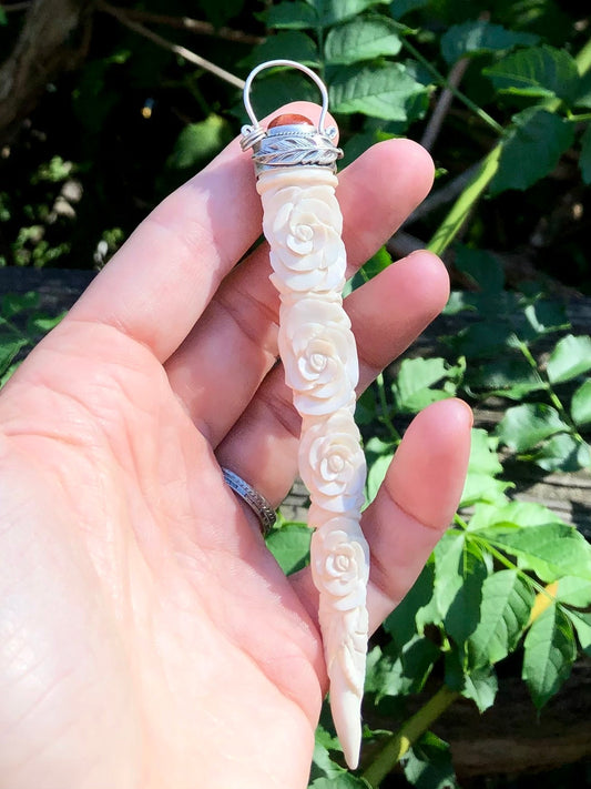 Carved Antler And Sunstone Pendant