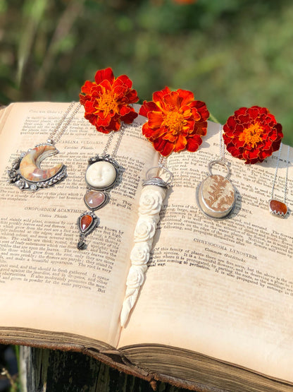 Carved Antler And Sunstone Pendant