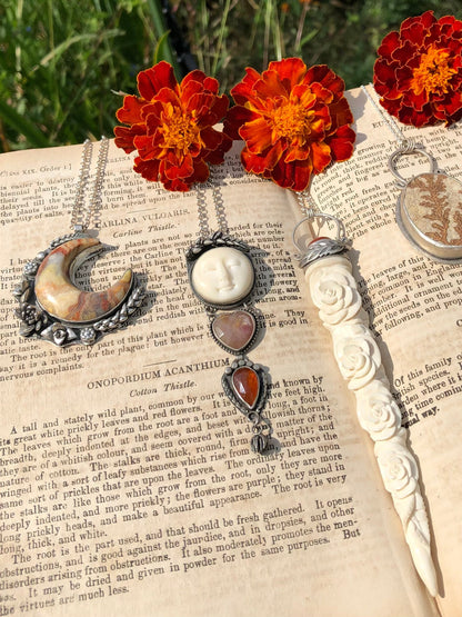 Carved Antler And Sunstone Pendant