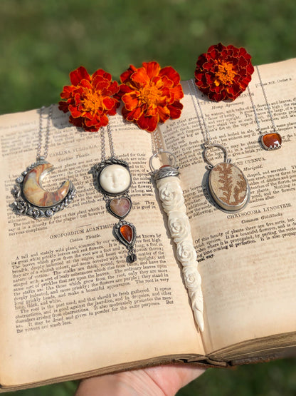 Carved Antler And Sunstone Pendant
