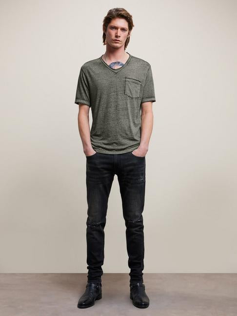 John Varvatos Davis Burnout V-Neck with Chest Pocket