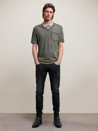 John Varvatos Davis Burnout V-Neck with Chest Pocket