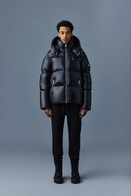 Mackage Kent-Z Black Lustrous Light Down Jacket with Hood