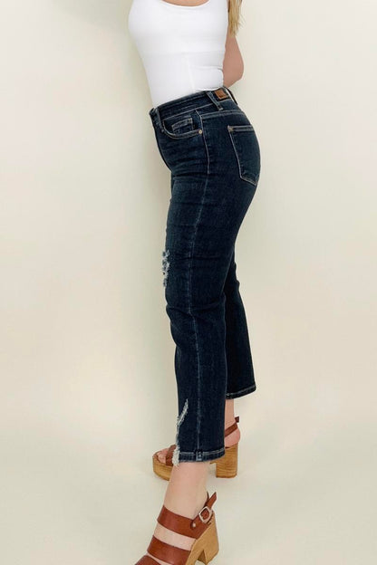 Judy Blue Mid-Rise With Destroy Hem Crop Straight Jeans