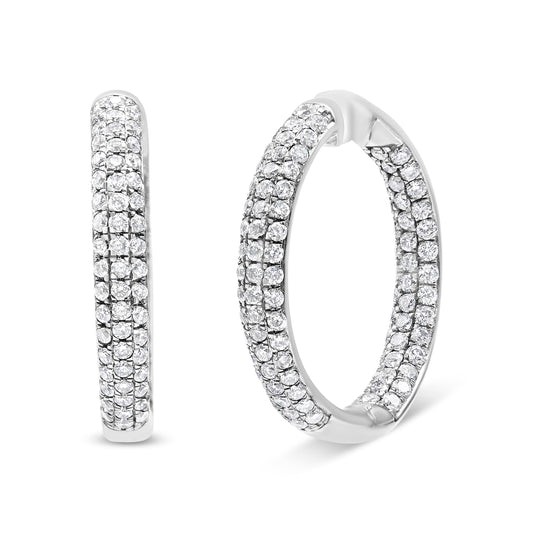 14K White Gold 2.00 Cttw Lab Grown Diamond Triple Row Inside Out Hoop Earrings (G-H Color, Si1-Si2 Clarity)