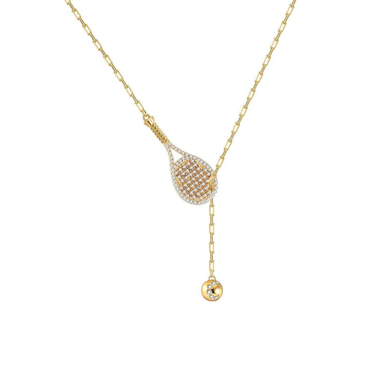 LoveMatch Tennis Lariat Bling Racquet and Ball Necklace Gold