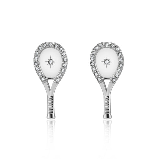 LoveMatch Tennis Racquet Bling Stud Earrings Silver