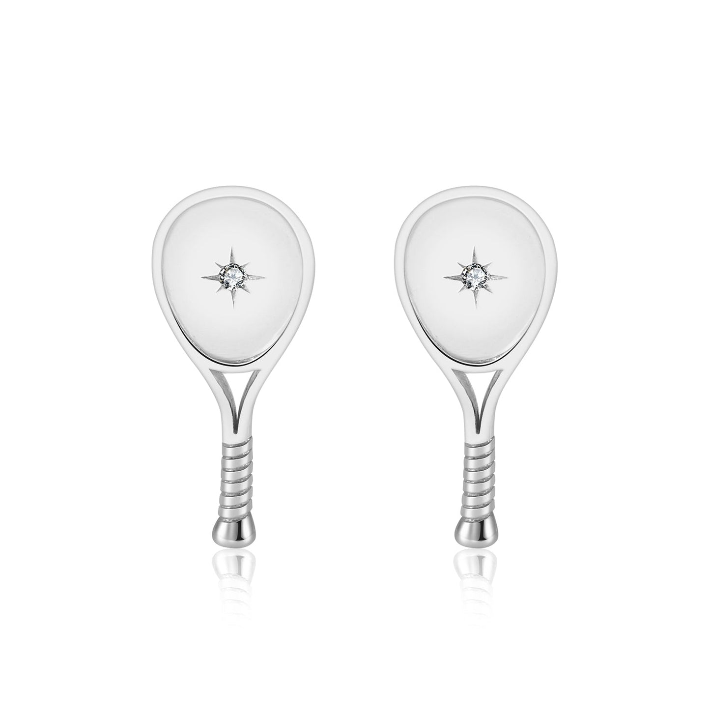 LoveMatch Tennis Racquet Stud Earrings Silver