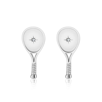 LoveMatch Tennis Racquet Stud Earrings Silver