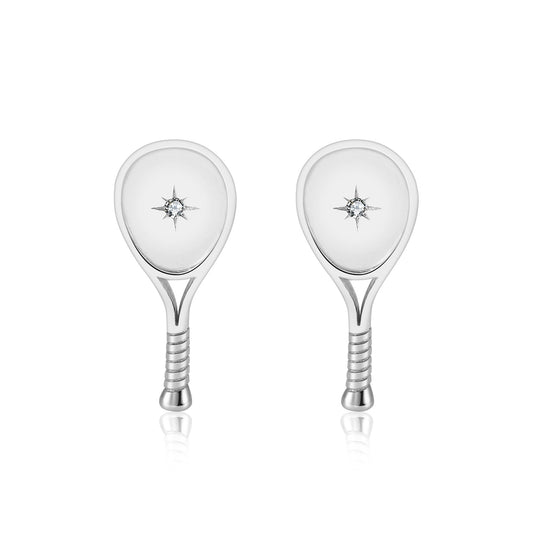 LoveMatch Tennis Racquet Stud Earrings Silver