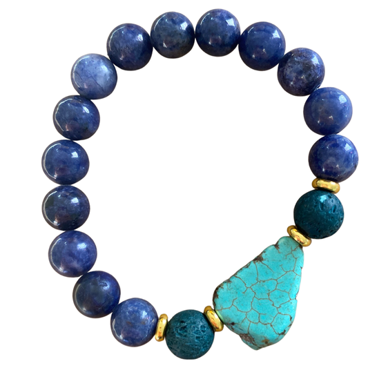Lapis Lazuli, Lava Rock and Turquoise Stone Bracelet