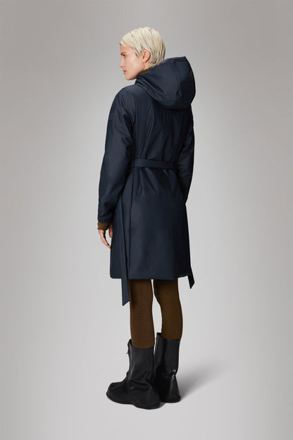 Rains Lohja Long Insulated Curve Jacket in Navy