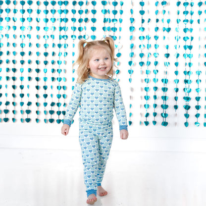 LONG SLEEVE TWO PIECE SETS- Blue Hearts
