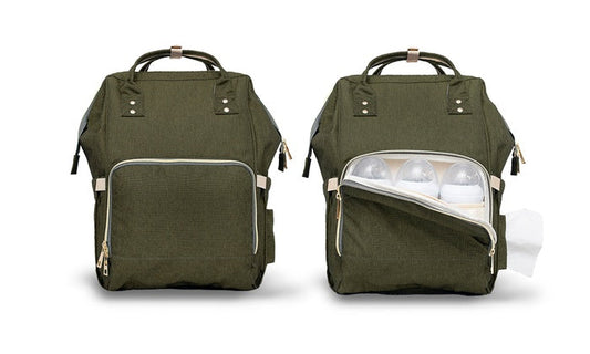 Durable Multifunction Diaper Bag Water-Resistant Olive Green Backpack