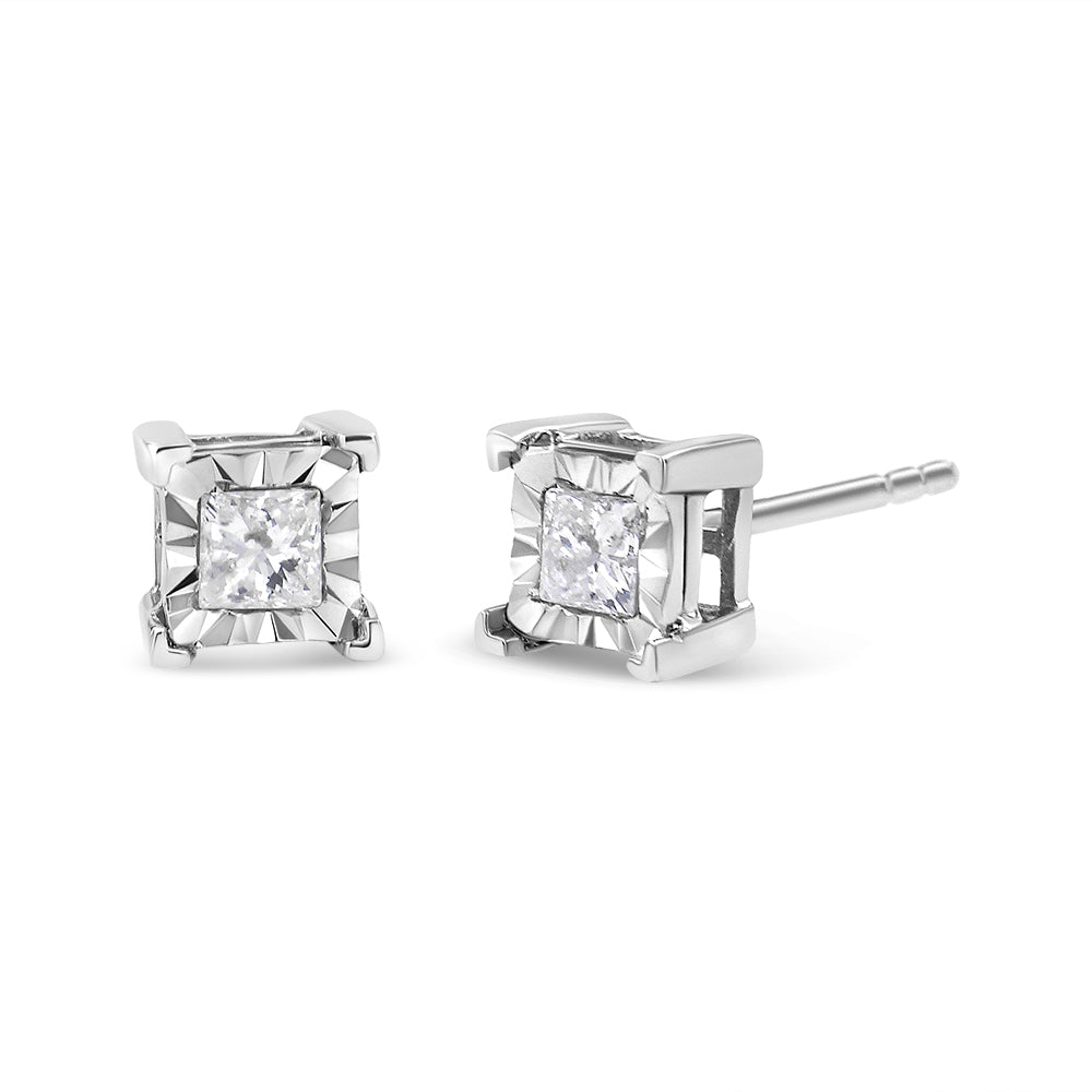 .925 Sterling Silver 1/2 Cttw Miracle Set Princess-Cut Diamond Solitaire Stud Earrings (I-J Color, Si1-Si2 Clarity)