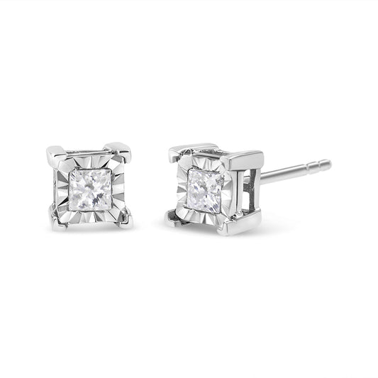 .925 Sterling Silver 1/2 Cttw Miracle Set Princess-Cut Diamond Solitaire Stud Earrings (H-I Color, I1-I2 Clarity)