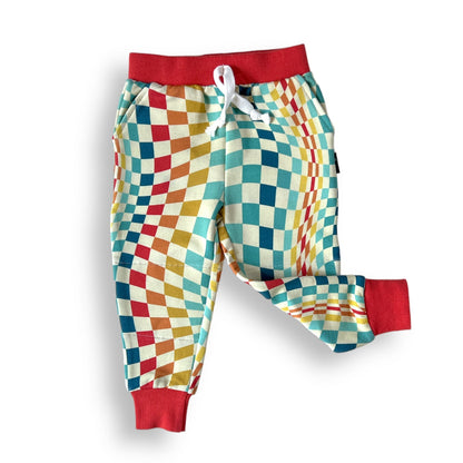 JOGGERS- Groovy Check Bamboo French Terry