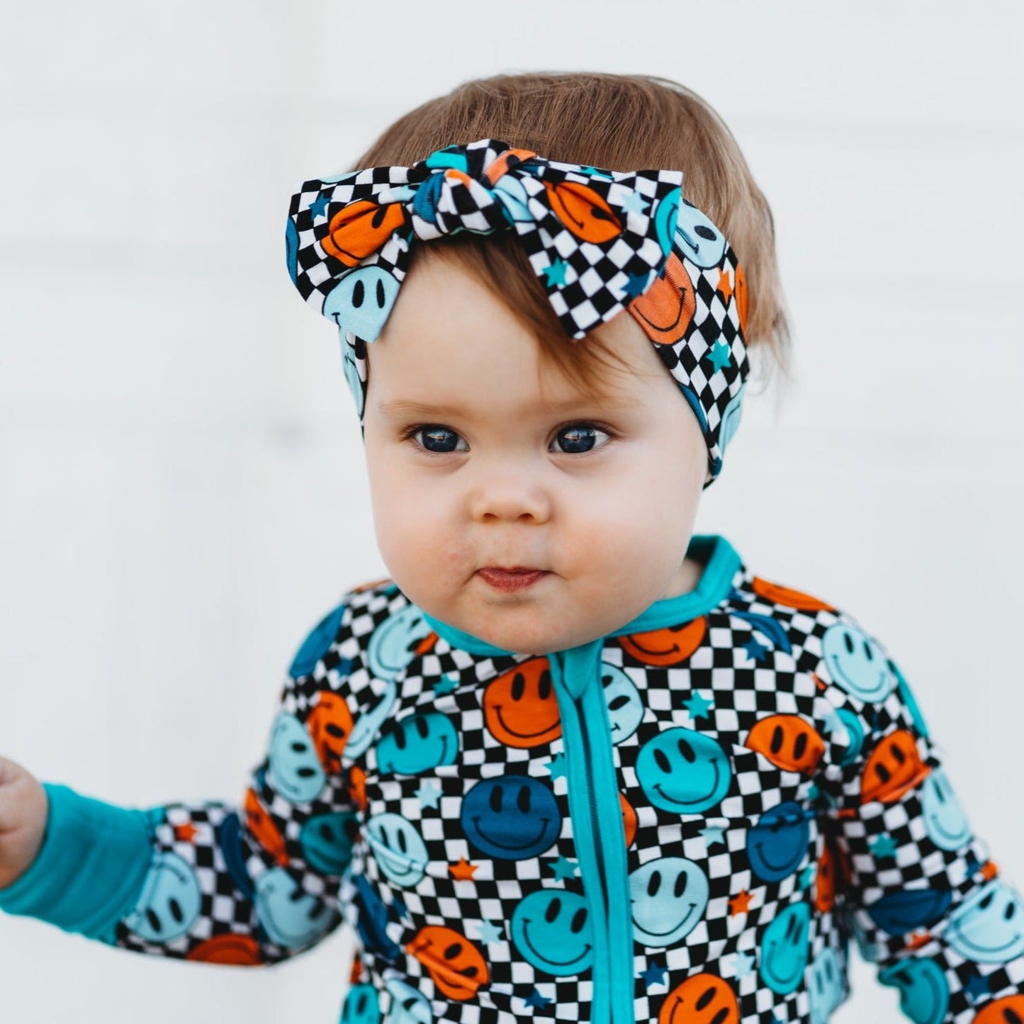 HEADBAND- Blue Check Smile Bamboo Viscose
