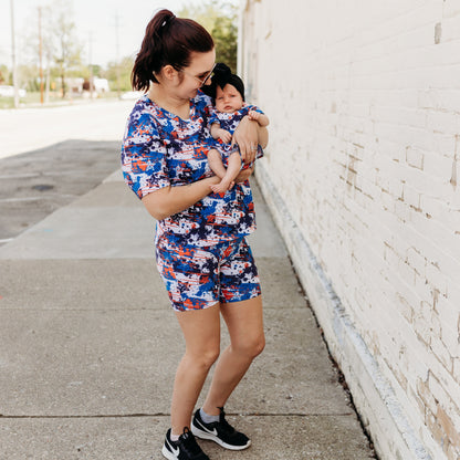 WOMANS BIKER SHORT SET- American Splatter