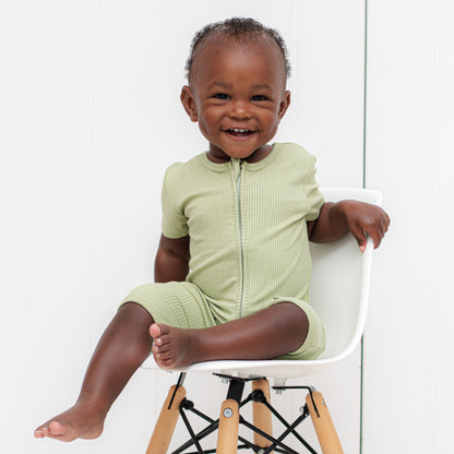 SHORTIE ZIP ROMPER - Pistachio Ribbed