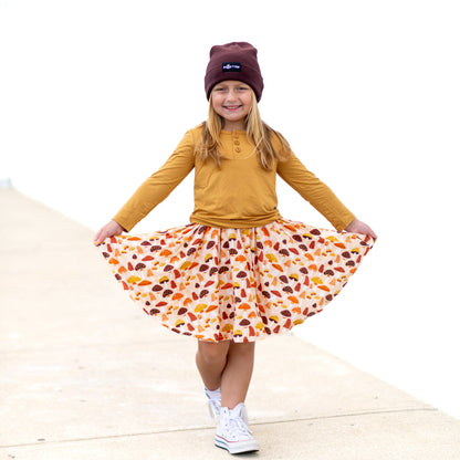 MID SLEEVE TWIRL DRESS- Mushrooms