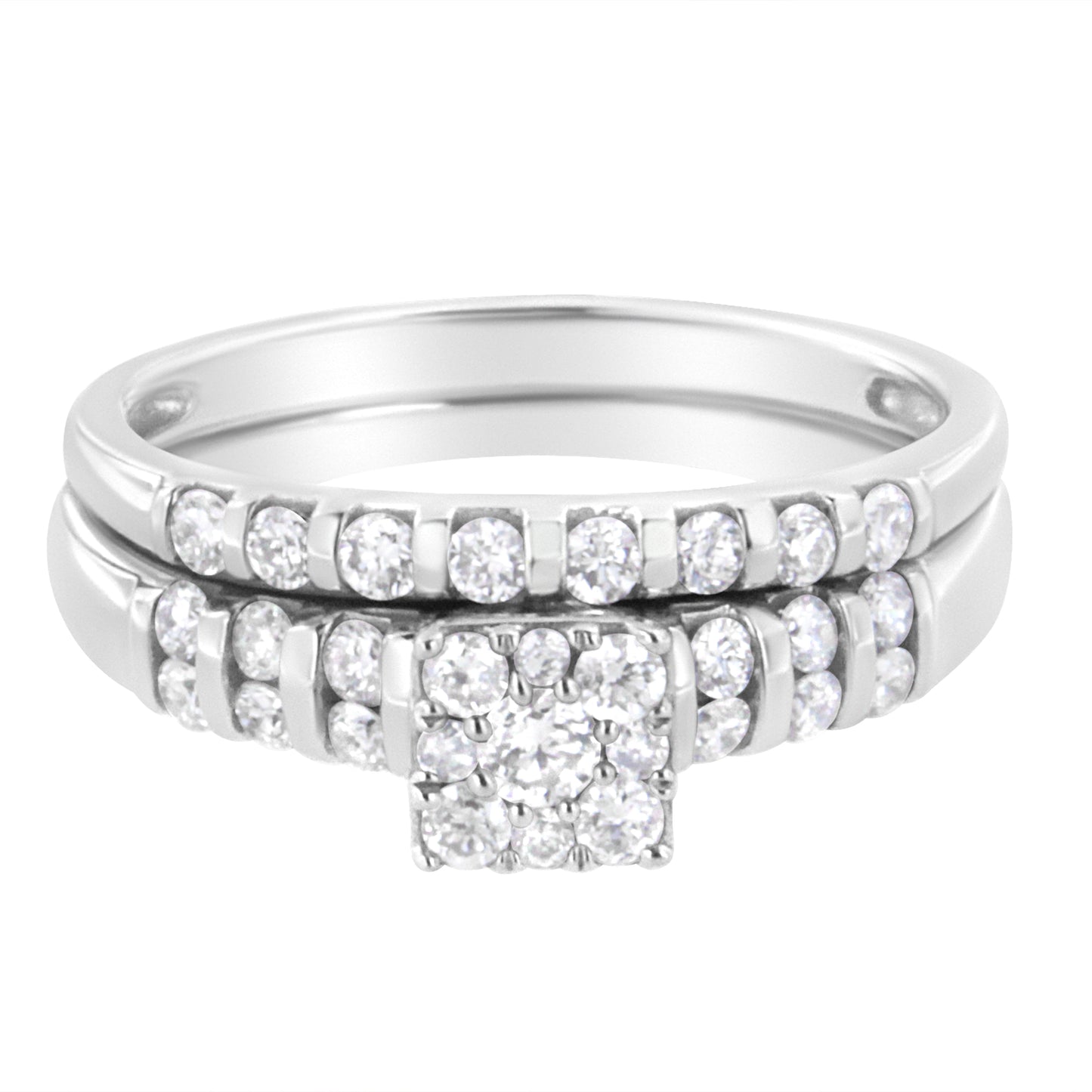 .925 Sterling Silver 3/4 Cttw Lab Grown Diamond Engagement Ring and Band Set (F-G Color, Vs2-Si1 Clarity) - Size 7